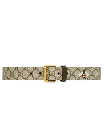 Gucci Bee print GG Supreme belt with Square buckle Coffee