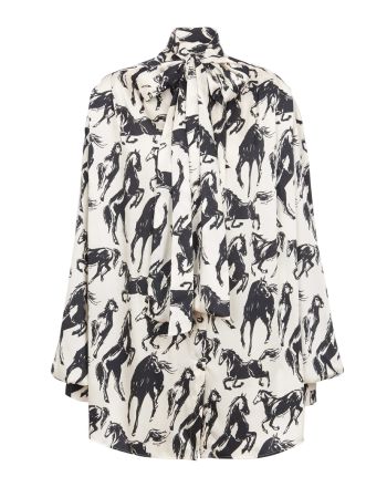 Balmain Women's Printed Silk Shirt With Tie Neck Black